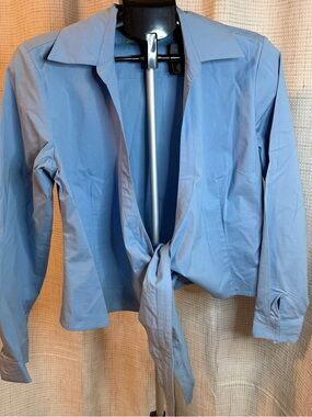 CALI CALI Light Blue Women's Top - Classic Collared Tie Front